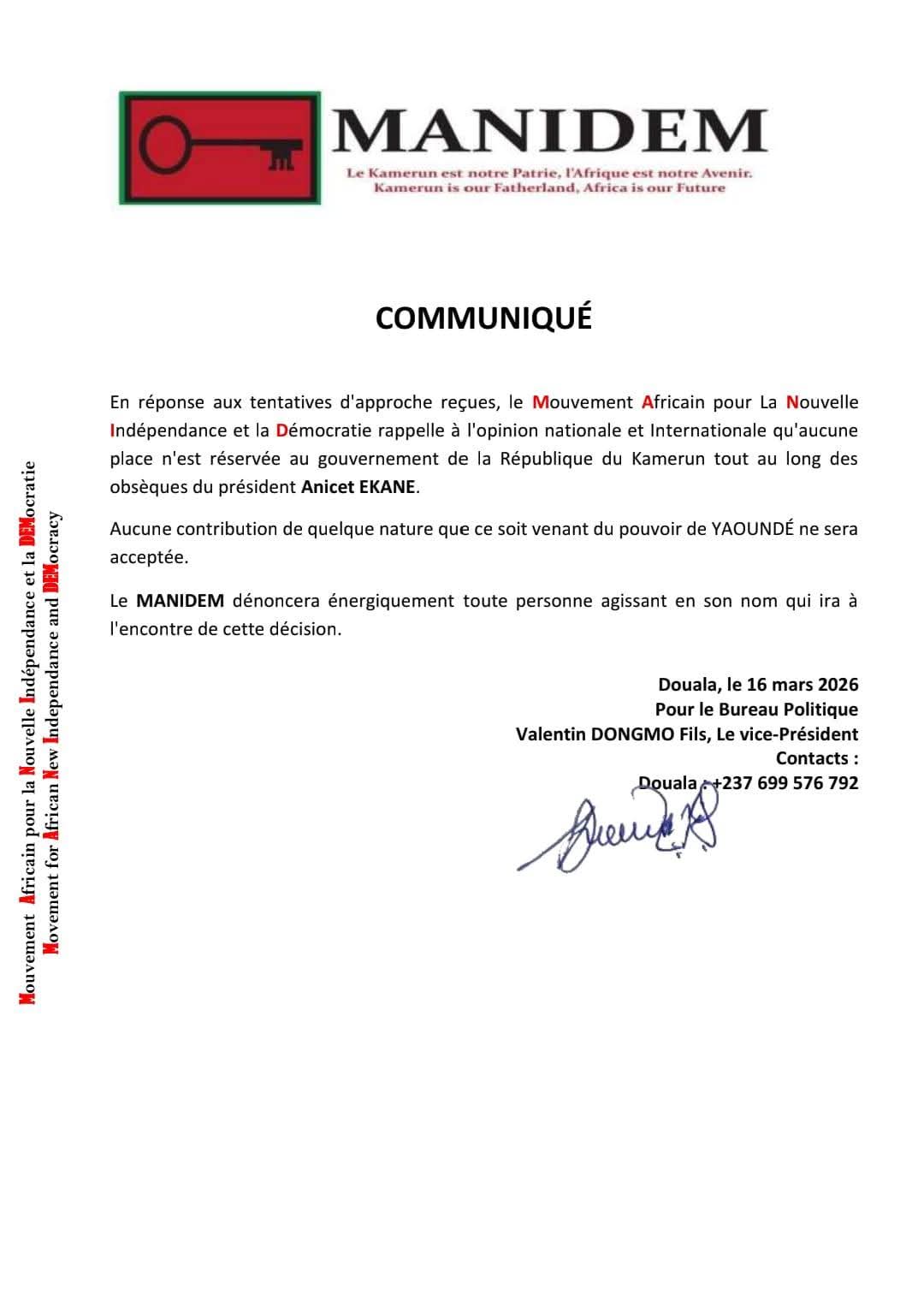 communiqué manidem 